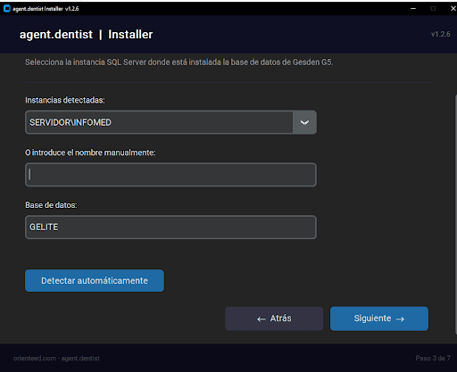 Paso 5: Selección de instancia SQL Server